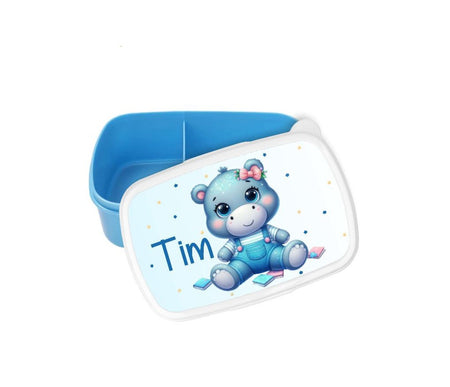 Brotdose Hippo Kinder personalisiert mit Name Junge Lunchbox Einschulung Vesperbox Trennfach Kindergarten - CreativMade 