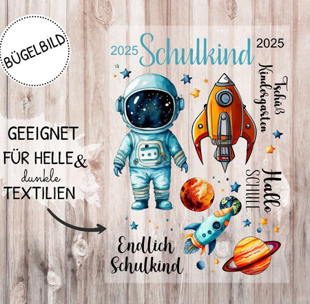 Bügelbild Astronaut Schulkind Kinder Textilaufbügler DIY Projekt hochwertiger DTF Ausdruck XL - CreativMade