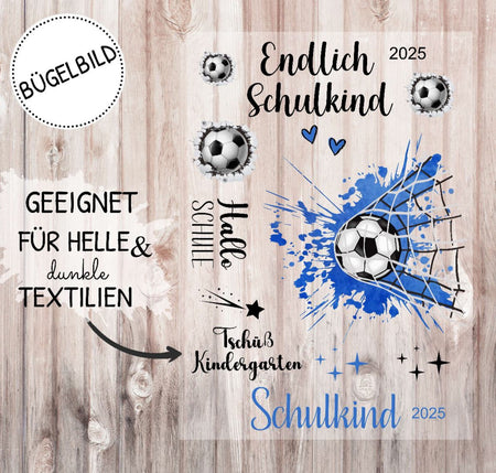 Bügelbild Fußball Schulkind Kinder Textilaufbügler DIY Projekt hochwertiger DTF Ausdruck XL - CreativMade