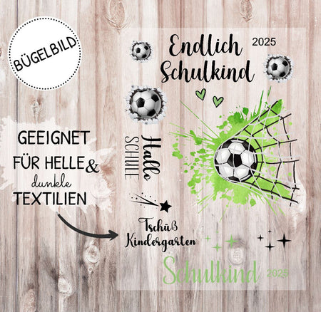 Bügelbild Fußball Schulkind Kinder Textilaufbügler DIY Projekt hochwertiger DTF Ausdruck XL - CreativMade