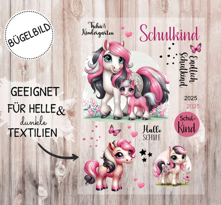 Bügelbild Pferd Schulkind Kinder Textilaufbügler DIY Projekt hochwertiger DTF Ausdruck XL - CreativMade