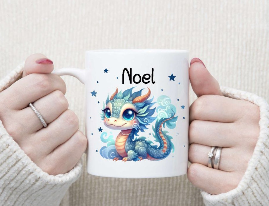 Personalisierte Tasse Drache Kindertasse mit Name Junge Emaille Keramik Namenstasse - CreativMade