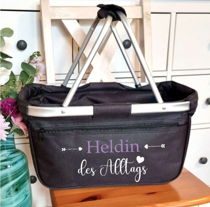 Einkaufskorb personalisiert Heldin des Alltags personalisiert mit Name Tragekorb Faltbar Geschenk - CreativMade 