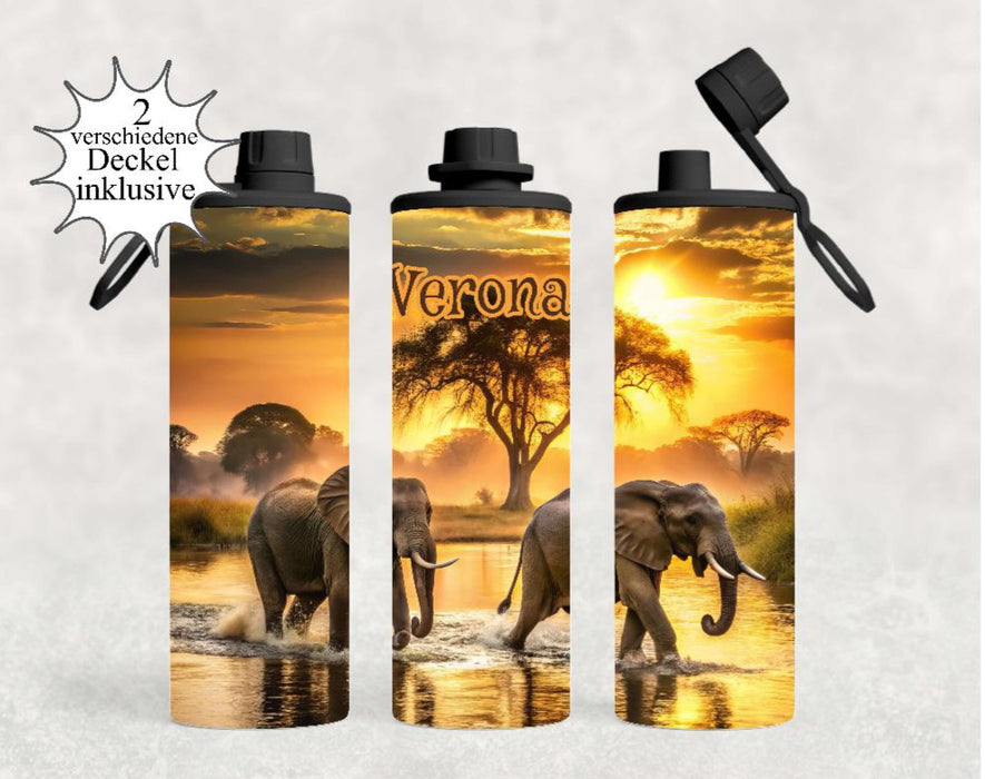 Thermobecher to go personalisiert Elefant Trinkbecher mit Strohhalm Tumbler Becher Kaffeebecher - CreativMade 