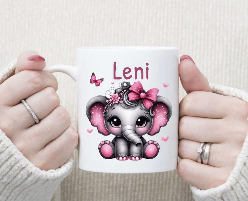 Personalisierte Tasse Elefant Kindertasse mit Name Mädchen Emaille Keramik Namenstasse - CreativMade