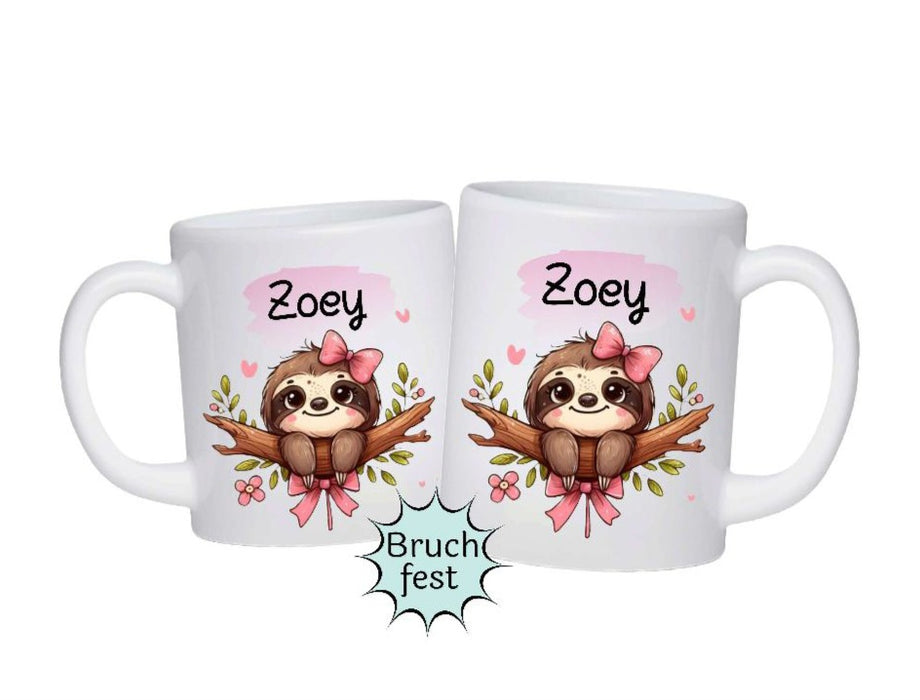 Kindertasse Tasse Faultier Mädchen personalisiert mit Name Kunststoff bruchsicher Lerntasse Namenstasse - CreativMade