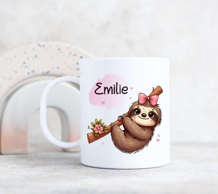 Kindertasse Tasse Faultier Mädchen personalisiert mit Name Kunststoff bruchsicher Lerntasse Namenstasse - CreativMade