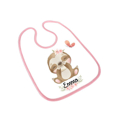 Personalisiertes Baby Lätzchen Faultier aus Frottee mit Klettverschluss Sabberlatz mit Namen Mädchen - CreativMade