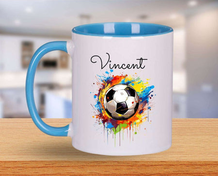 Personalisierte Tasse Fußball Kindertasse mit Name Junge Emaille Keramik Namenstasse - CreativMade