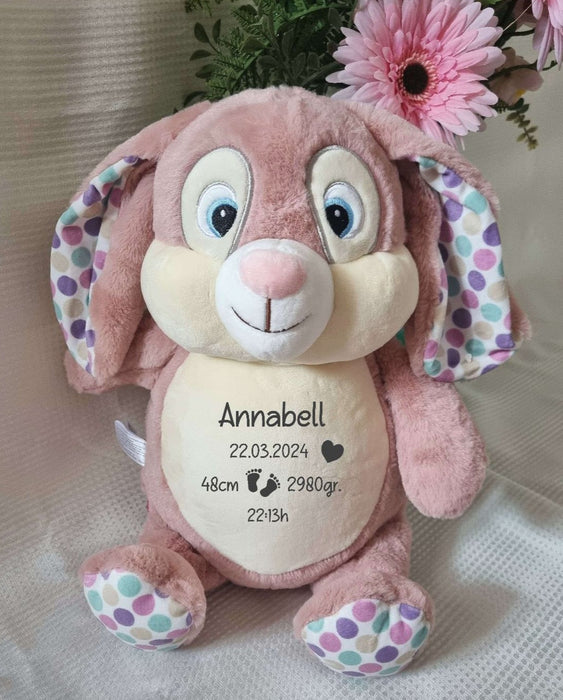 Personalisiertes Kuscheltier Hase mit Name Mädchen Plüschtier Stofftier Baby Geburtsdaten Taufgeschenk Taufe - CreativMade