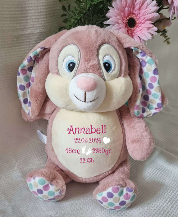 Personalisiertes Kuscheltier Hase mit Name Mädchen Plüschtier Stofftier Baby Geburtsdaten Taufgeschenk Taufe - CreativMade