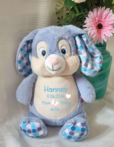 Personalisiertes Kuscheltier Hase mit Name Junge Plüschtier Stofftier Baby Geburtsdaten Taufgeschenk Taufe - CreativMade