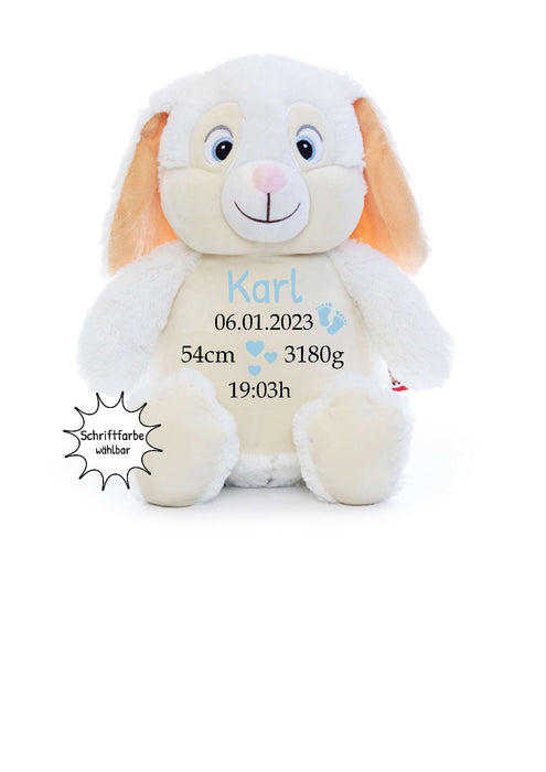 Personalisiertes Kuscheltier Hase Stofftier Junge Geburtsdaten Baby Geschenk Plüschtier - CreativMade 