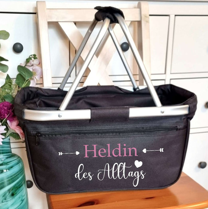 Einkaufskorb personalisiert Heldin des Alltags personalisiert mit Name Tragekorb Faltbar Geschenk - CreativMade 