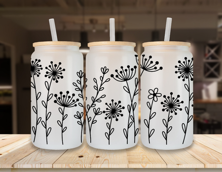 Eiskaffeeglas personalisiert Blumen Trinkglas mit Deckel Strohhalm Tasse Glas Geschenk - CreativMade 