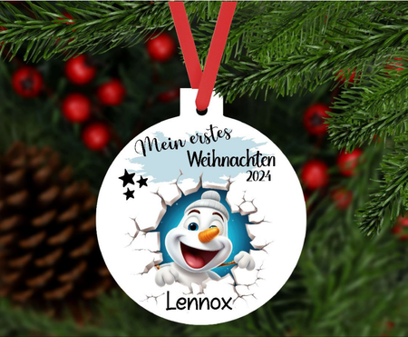 Mein erstes Weihnachten personalisiert Junge Schneemann Weihnachtsbaum Anhänger mit Name Weihnachtsanhänger Christbaumschmuck Baby Ornament - CreativMade 