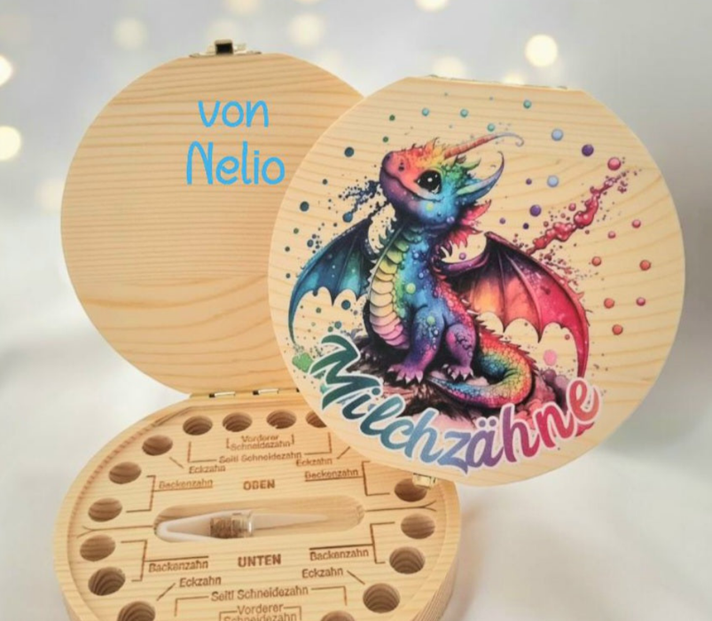 Personalisierte Zahndose Milchzahndose Drache mit Name Zahnbox für Milchzähne Geschenk Einschulung - CreativMade 