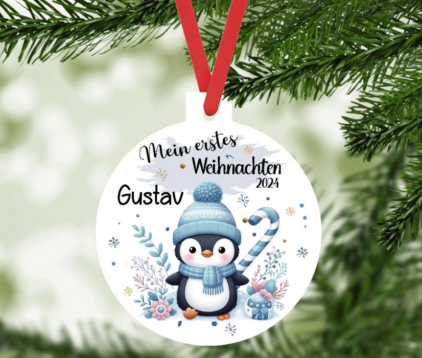 Mein erstes Weihnachten personalisiert Junge Pinguin Weihnachtsbaum Anhänger mit Name Weihnachtsanhänger Christbaumschmuck Baby Ornament - CreativMade 