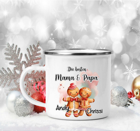 Weihnachtstasse personalisiert Mama & Papa Tasse Weihnachten Eltern Geschenk Familie Keksmännchen - CreativMade 