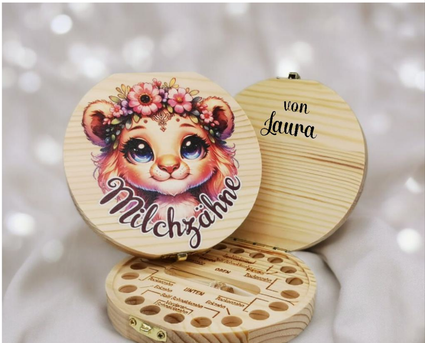 Zahndose personalisiert Milchzahndose Löwe mit Name Zahnbox für Milchzähne Geschenk Einschulung - CreativMade 