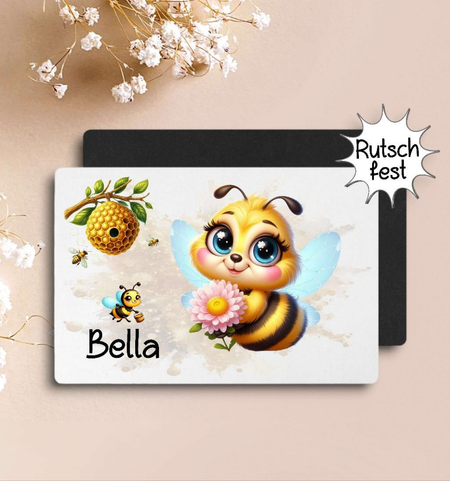Tischset Kinder rutschfest personalisiert mit Name Biene Mädchen Platzdeckchen Platzset - CreativMade