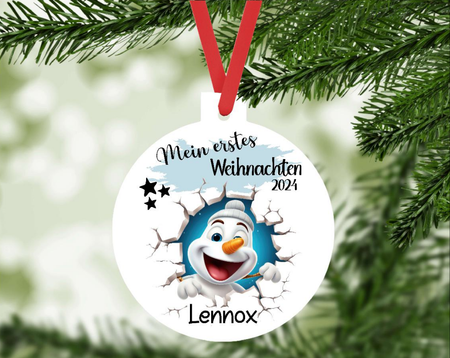 Mein erstes Weihnachten personalisiert Junge Schneemann Weihnachtsbaum Anhänger mit Name Weihnachtsanhänger Christbaumschmuck Baby Ornament - CreativMade 