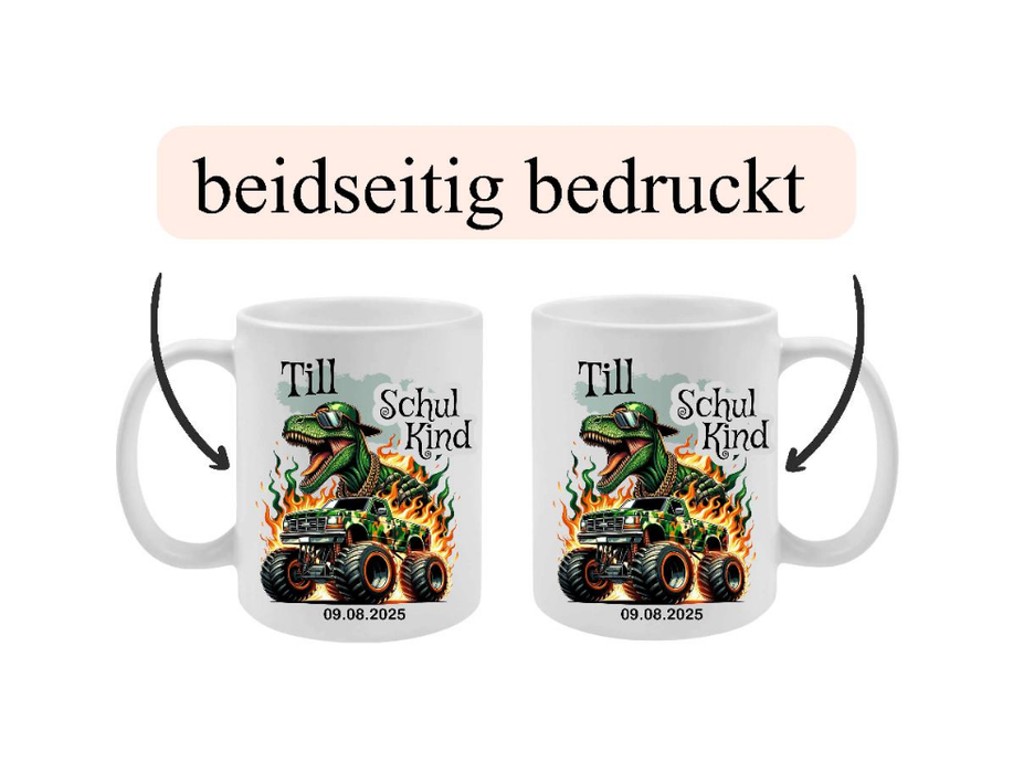 Schulkind Tasse personalisiert Jungen Dinosaurierer Einschulungstasse mit Namen Geschenk Einschulung Erstklässler - CreativMade