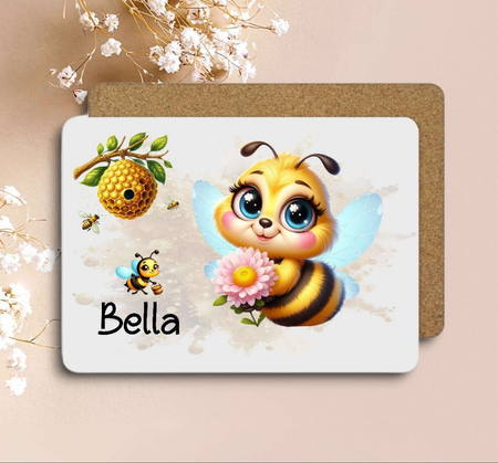 Tischset Kinder rutschfest personalisiert mit Name Biene Mädchen Platzdeckchen Platzset - CreativMade