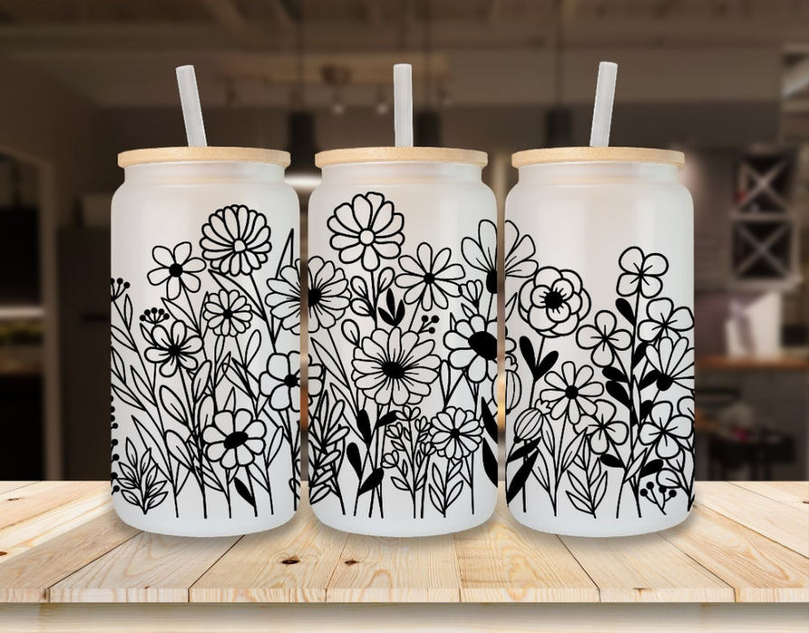 Eiskaffeeglas personalisiert Blumen Trinkglas mit Deckel Strohhalm Tasse Glas Geschenk - CreativMade 