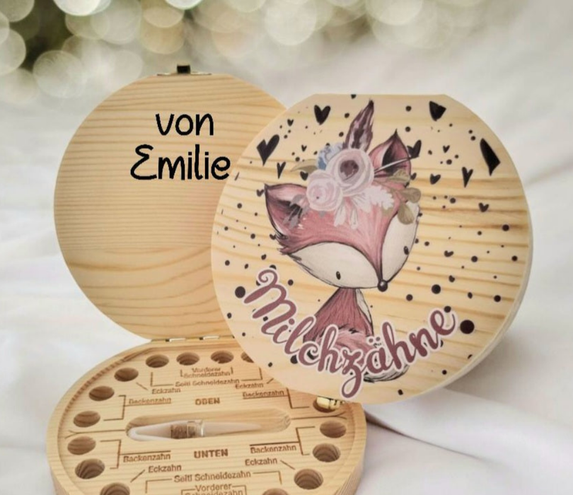 Personalisierte Zahndose Milchzahndose Fuchs mit Name Zahnbox für Milchzähne Geschenk Einschulung - CreativMade 