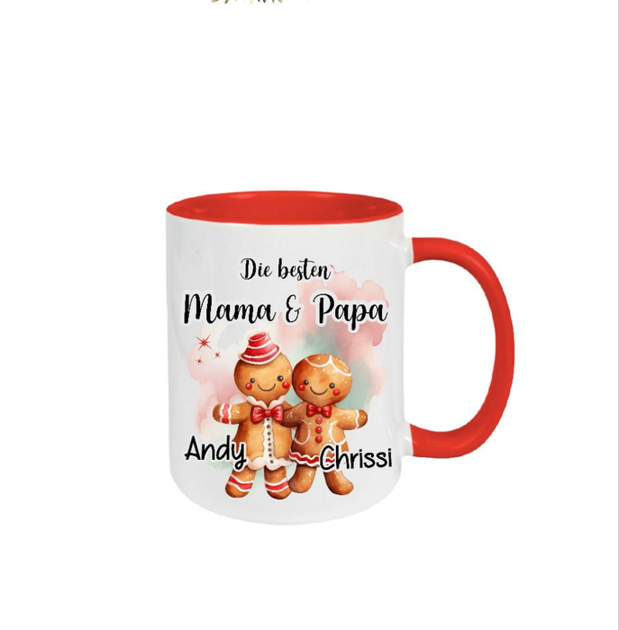 Weihnachtstasse personalisiert Mama & Papa Tasse Weihnachten Eltern Geschenk Familie Keksmännchen - CreativMade 