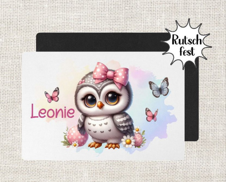 Tischset Kinder Eule personalisiert mit Name Mädchen Platzdeckchen Platzset Einschulung - CreativMade