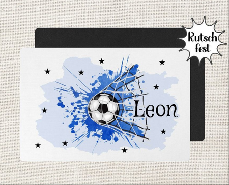 Tischset Kinder Fußball Blau personalisiert mit Name Junge Platzdeckchen Platzset Einschulung - CreativMade