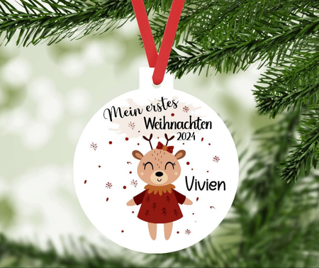 Mein erstes Weihnachten personalisiert Mädchen Elch Weihnachtsbaum Anhänger mit Name Weihnachtsanhänger Christbaumschmuck Baby Ornament - CreativMade 