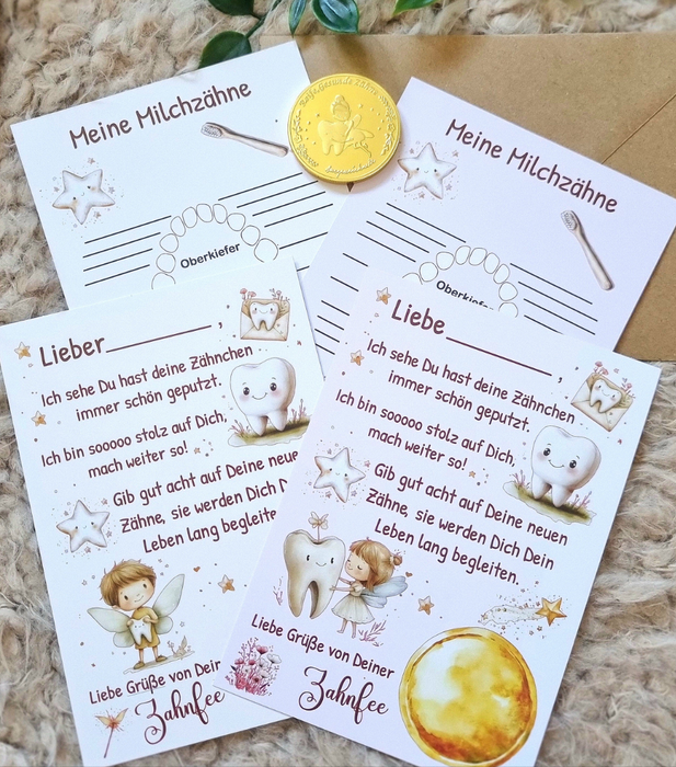 Brief von der Zahnfee Post Urkunde Mädchen Junge erster Wackelzahn Taler Zahnfee Münze Zertifikat Zahnlücke Geschenkidee - CreativMade