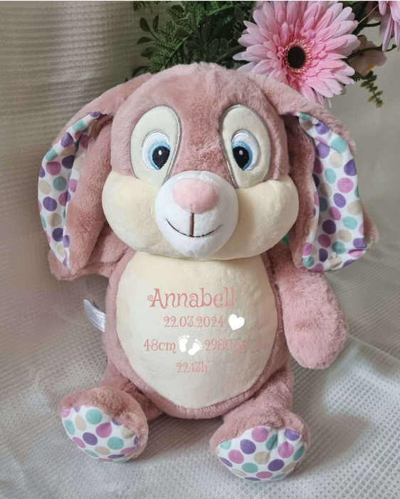 Personalisiertes Kuscheltier Hase mit Name Mädchen Plüschtier Stofftier Baby Geburtsdaten Taufgeschenk Taufe - CreativMade