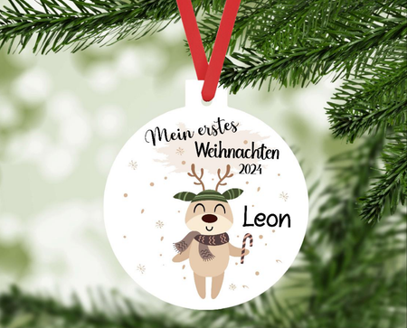 Mein erstes Weihnachten personalisiert Junge Elch Weihnachtsbaum Anhänger mit Name Weihnachtsanhänger Christbaumschmuck Baby Ornament - CreativMade 