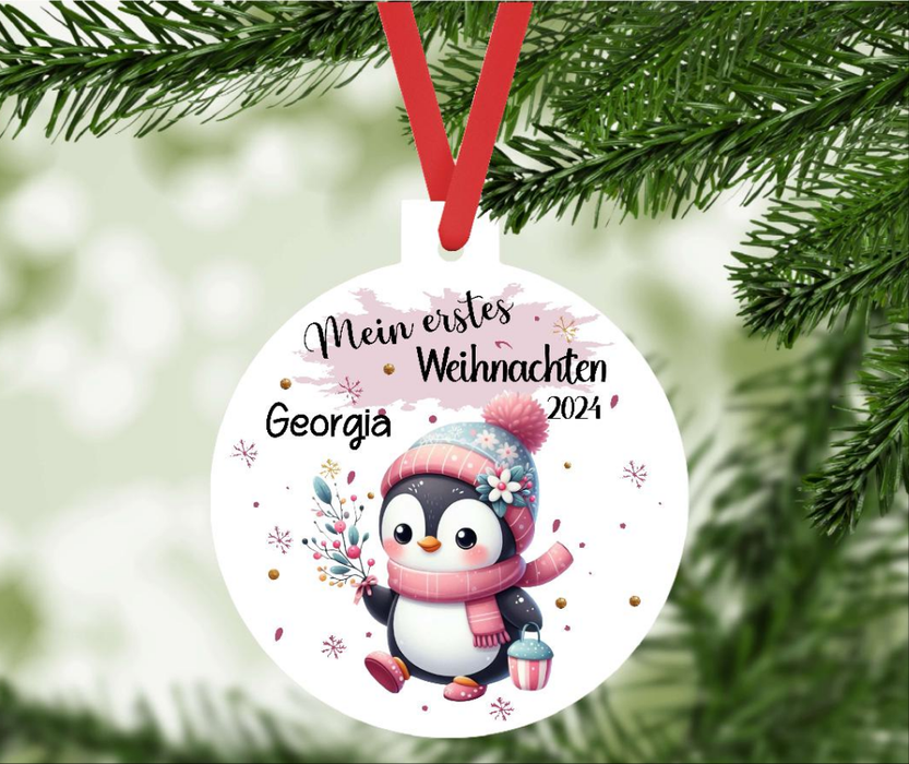 Mein erstes Weihnachten personalisiert Mädchen Pinguin Weihnachtsbaum Anhänger mit Name Weihnachtsanhänger Christbaumschmuck Baby Ornament - CreativMade 