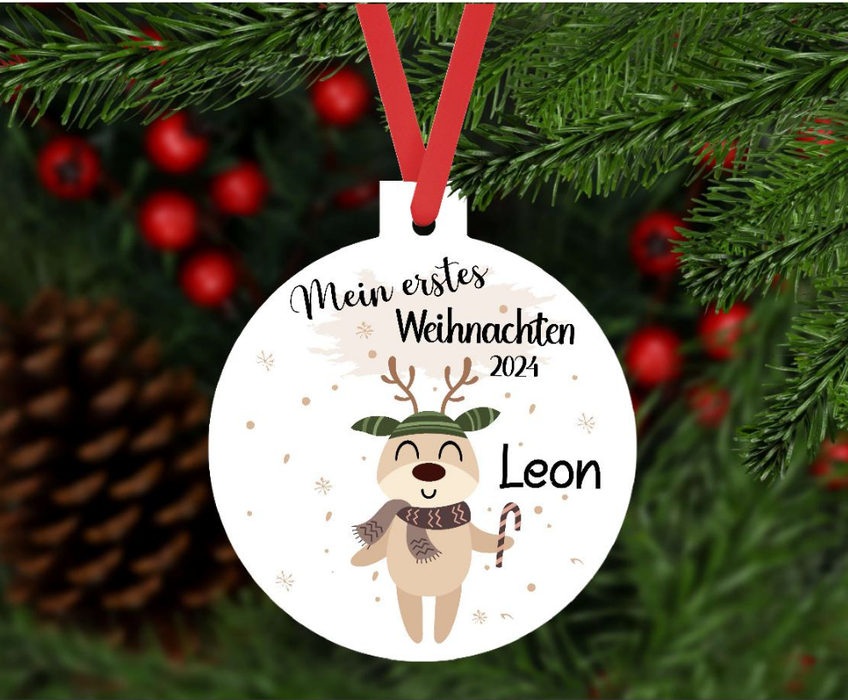 Mein erstes Weihnachten personalisiert Junge Elch Weihnachtsbaum Anhänger mit Name Weihnachtsanhänger Christbaumschmuck Baby Ornament - CreativMade 