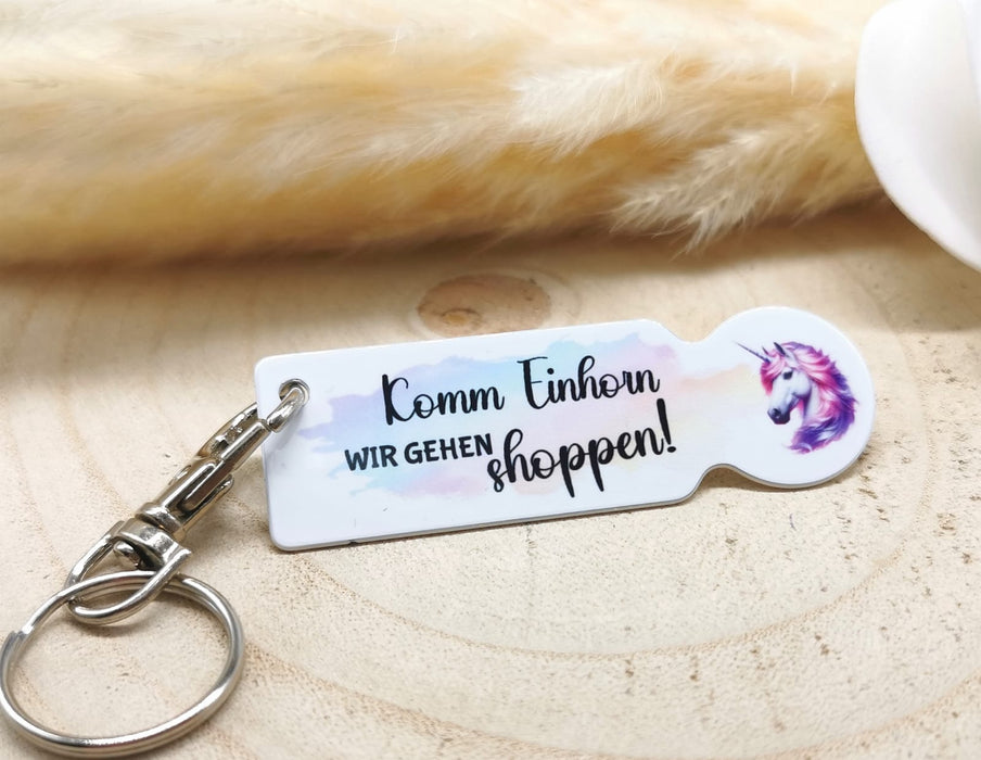 Einkaufswagenlöser Wagenlöser Komm Einhorn wir gehen shoppenSpruch Einkaufen Löser Geschenk 1 Euro Ersatz - CreativMade 