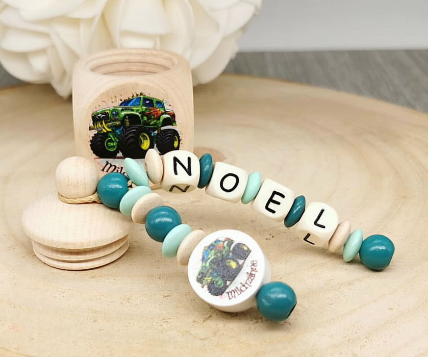 Milchzahndose Zahndose mit Namen personalisiert Monstertruck Zahndose Jungen Holz Schraubverschluss Geschenk Einschulung - CreativMade