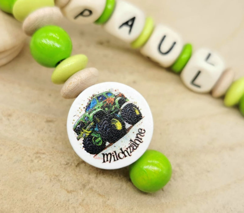 Milchzahndose Zahndose mit Namen personalisiert Monstertruck Zahndose Jungen Holz Schraubverschluss Geschenk Einschulung - CreativMade