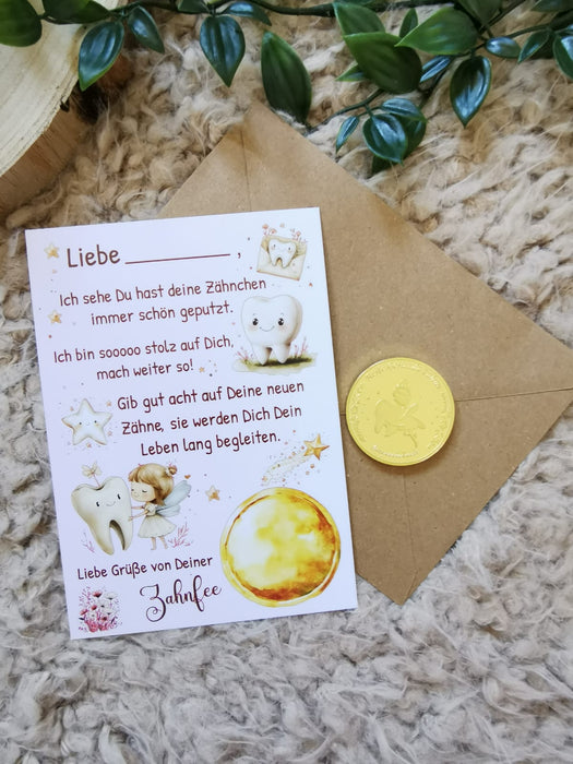 Brief von der Zahnfee Post Urkunde Mädchen Junge erster Wackelzahn Taler Zahnfee Münze Zertifikat Zahnlücke Geschenkidee - CreativMade