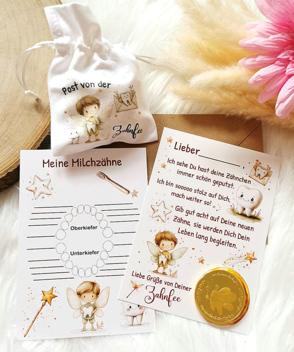 Brief von der Zahnfee Post Urkunde Mädchen Junge erster Wackelzahn Taler Zahnfee Münze Zertifikat Zahnlücke Geschenkidee - CreativMade