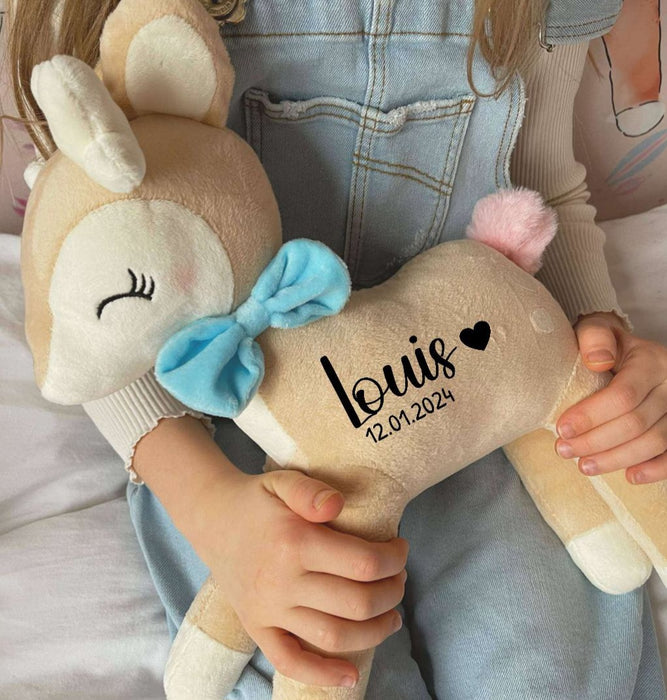 Reh Kuscheltier personalisiert Mädchen mit Name Stofftier Geburtsdaten Plüschtier Baby Geburt - CreativMade 