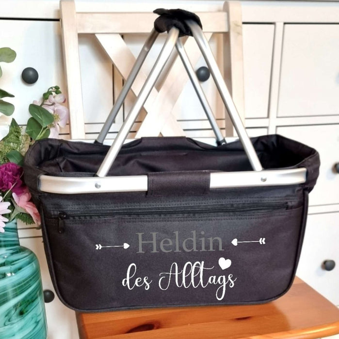 Einkaufskorb personalisiert Heldin des Alltags personalisiert mit Name Tragekorb Faltbar Geschenk - CreativMade 