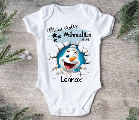 Mein erstes Weihnachten Baby Outfit Body Schneemann Junge Babybody Langarm oder Kurzarm - CreativMade 