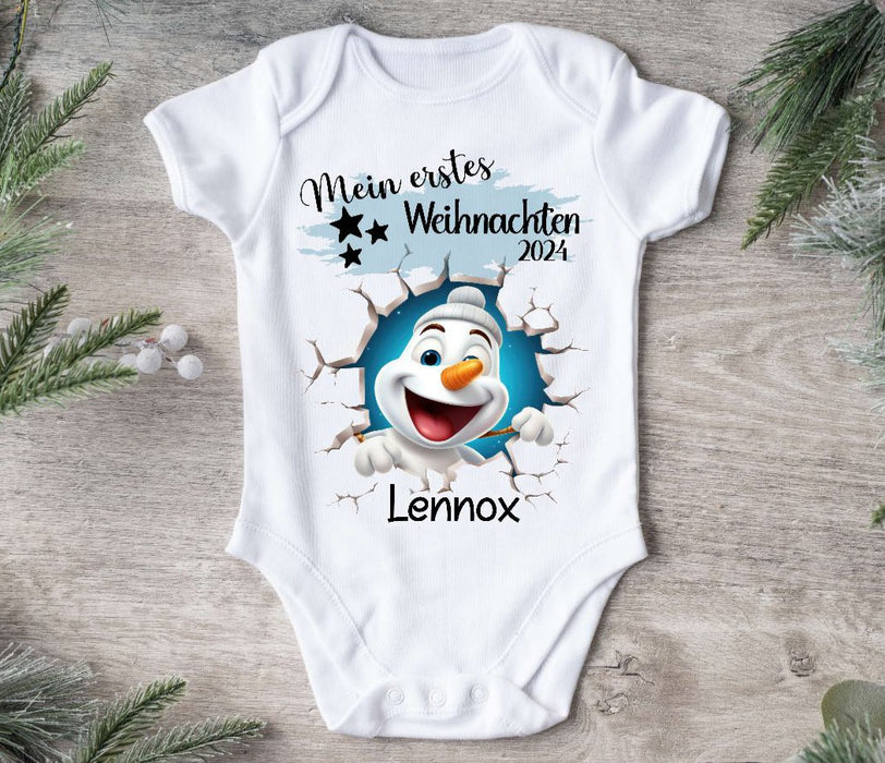 Mein erstes Weihnachten Baby Outfit Body Schneemann Junge Babybody Langarm oder Kurzarm - CreativMade 