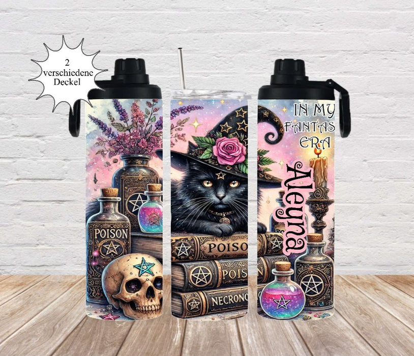 Thermobecher to go personalisiert Halloween Katze Trinkbecher mit Strohhalm Tumbler Becher Kaffeebecher - CreativMade 