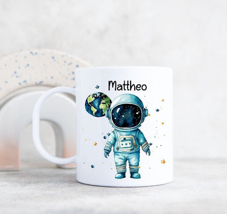 Kindertasse Tasse Astronaut Junge personalisiert mit Name Kunststoff bruchsicher Lerntasse Namenstasse - CreativMade